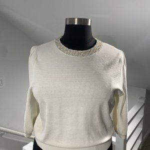 H&M embellished neckline cream sweater